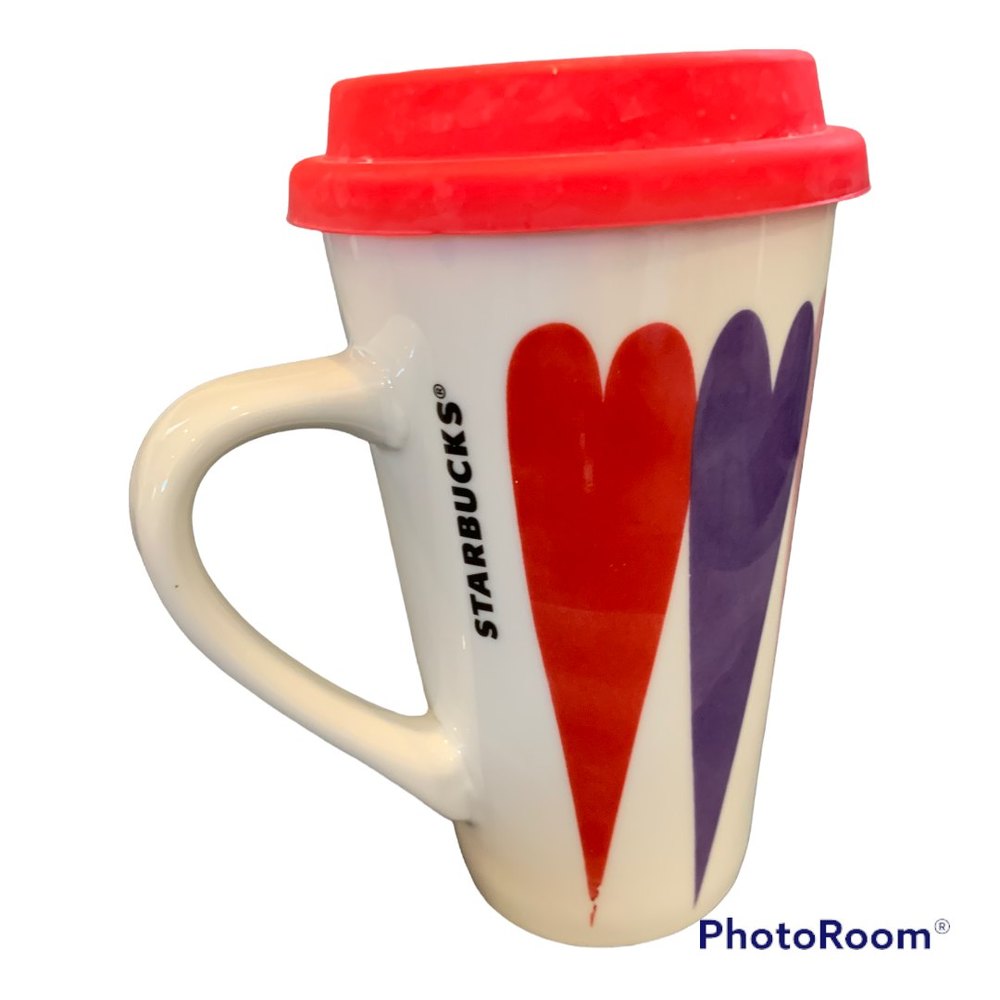 Starbucks 2017 Ceramic Hearts and Gold Arrow Travel Mug